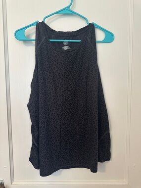 Torrid Happy Camper Gray & Black Leopard Cotton High Neck Active Tank